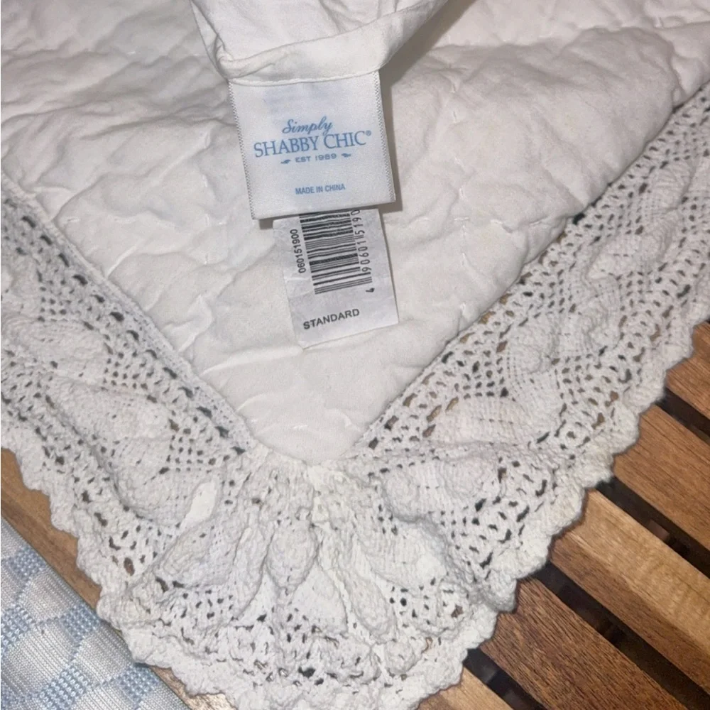 Simply Shabby Chic 3pc Quilt Shams Set Linen Blend Crochet Trim White Full Queen